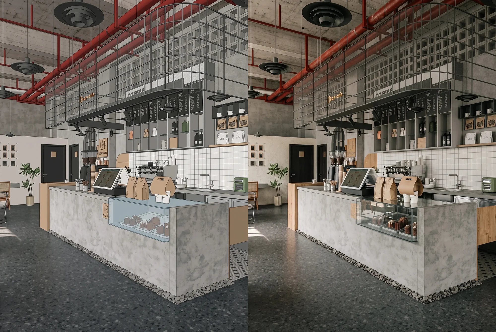 Industrial restaurant interior SketchUp model render